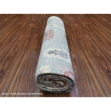 Load image into Gallery viewer, 8&#39;x10&#39;7&quot; Light Gray, Afghan Angora Oushak With All Over Colorful Flowers Natural Dyes, Pure Wool Hand Knotted, Oriental Rug FWR434292