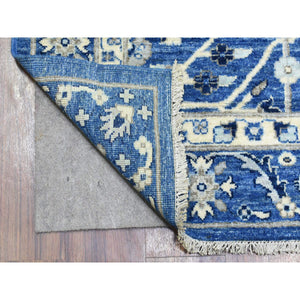 4'3"x11'9" Cobalt Blue, Fine Peshawar With Heriz Design, Natural Dyes Densely Woven, Soft Organic Wool Hand Knotted, Wide Runner Oriental Rug FWR434310