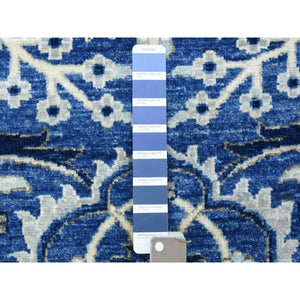 4'3"x11'9" Cobalt Blue, Fine Peshawar With Heriz Design, Natural Dyes Densely Woven, Soft Organic Wool Hand Knotted, Wide Runner Oriental Rug FWR434310