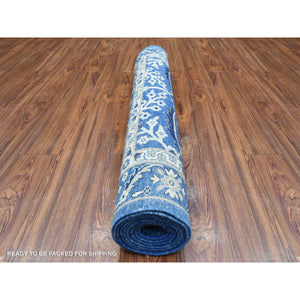 4'3"x11'9" Cobalt Blue, Fine Peshawar With Heriz Design, Natural Dyes Densely Woven, Soft Organic Wool Hand Knotted, Wide Runner Oriental Rug FWR434310