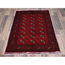 Load image into Gallery viewer, 2&#39;8&quot;x3&#39;9&quot; Scarlet Red, Princess Bokara With Geometric Medallions Design, Soft Wool, Vegetable Dyes, Hand Knotted, Mat, Sample, Oriental Rug FWR4338