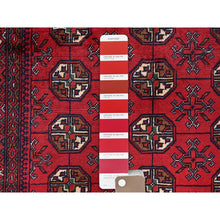 Load image into Gallery viewer, 2&#39;8&quot;x3&#39;9&quot; Scarlet Red, Princess Bokara With Geometric Medallions Design, Soft Wool, Vegetable Dyes, Hand Knotted, Mat, Sample, Oriental Rug FWR4338