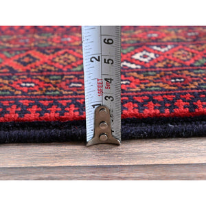 2'8"x3'9" Scarlet Red, Princess Bokara With Geometric Medallions Design, Soft Wool, Vegetable Dyes, Hand Knotted, Mat, Sample, Oriental Rug FWR4338