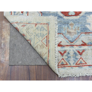 3'1"x10'2" Light Gray Natural Wool, Anatolian Village Inspired Geometric Design Hand Knotted Runner Oriental Rug FWR434454