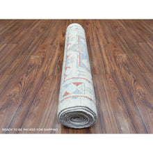 Load image into Gallery viewer, 3&#39;1&quot;x10&#39;2&quot; Light Gray Natural Wool, Anatolian Village Inspired Geometric Design Hand Knotted Runner Oriental Rug FWR434454