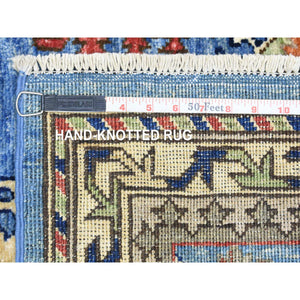3'7"x5'4" Light Blue, Hand Knotted Afghan Ersari With Large Elements Design, Natural Dyes Soft And Lush Pile Wool, Oriental Rug FWR434478