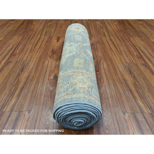 2'7"x15'10" Light Blue, Soft Wool Hand Knotted, Afghan Angora Oushak With All Over Colorful Flowers Natural Dyes, Xl Runner Oriental Rug FWR434520