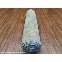 Load image into Gallery viewer, 2&#39;7&quot;x15&#39;10&quot; Light Blue, Soft Wool Hand Knotted, Afghan Angora Oushak With All Over Colorful Flowers Natural Dyes, Xl Runner Oriental Rug FWR434520