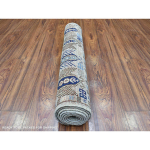 2'10"x8'4" Light Gray, Hand Knotted Afghan Ersari With Hutchlu Design, Natural Dyes Soft Lush Pile Pure Wool, Runner Oriental Rug FWR434574