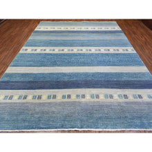 Load image into Gallery viewer, 9&#39;x11&#39;9&quot; Light Blue, Afghan Kashkuli Gabbeh Stripe Design, Natural Dyes Fine Weave, Pure Wool Hand Knotted, Oriental Rug FWR434670