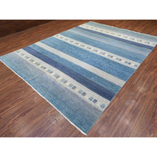 Load image into Gallery viewer, 9&#39;x11&#39;9&quot; Light Blue, Afghan Kashkuli Gabbeh Stripe Design, Natural Dyes Fine Weave, Pure Wool Hand Knotted, Oriental Rug FWR434670
