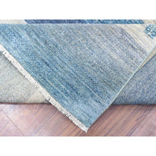 Load image into Gallery viewer, 9&#39;x11&#39;9&quot; Light Blue, Afghan Kashkuli Gabbeh Stripe Design, Natural Dyes Fine Weave, Pure Wool Hand Knotted, Oriental Rug FWR434670
