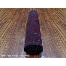 Load image into Gallery viewer, 2&#39;8&quot;x9&#39;6&quot; Deep And Saturated Red, Hand Knotted Wool Afghan Khamyab, Geometric Medallions Runner Oriental Rug FWR434994