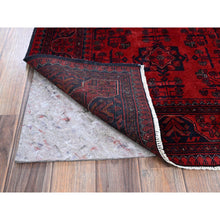Load image into Gallery viewer, 2&#39;9&quot;x3&#39;10&quot; Ruby Red, Afghan Khamyab With Geometric Pattern, Soft And Velvety Wool, Hand Knotted, Vegetable Dyes, Sample, Mat, Oriental Rug FWR4344