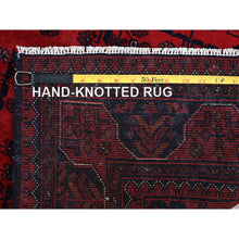 Load image into Gallery viewer, 2&#39;9&quot;x3&#39;10&quot; Ruby Red, Afghan Khamyab With Geometric Pattern, Soft And Velvety Wool, Hand Knotted, Vegetable Dyes, Sample, Mat, Oriental Rug FWR4344