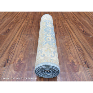 2'7"x7'7" Light Blue, Fine Peshawar With Ziegler Mahal Design, Natural Dyes Densely Woven, Velvety Wool Hand Knotted, Runner Oriental Rug FWR435228