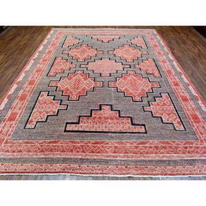9'x11'9" Brick Red, Extra Soft Wool Hand Knotted, Fine Peshawar With Intricate Geometric Motifs Dense Weave, Oriental Rug FWR435450