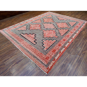 9'x11'9" Brick Red, Extra Soft Wool Hand Knotted, Fine Peshawar With Intricate Geometric Motifs Dense Weave, Oriental Rug FWR435450