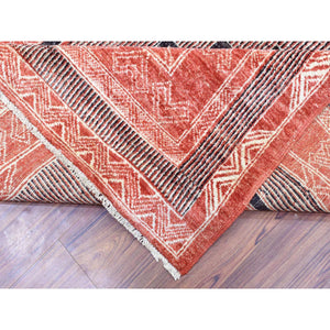 9'x11'9" Brick Red, Extra Soft Wool Hand Knotted, Fine Peshawar With Intricate Geometric Motifs Dense Weave, Oriental Rug FWR435450