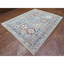 Load image into Gallery viewer, 7&#39;10&quot;x9&#39;6&quot; Light Gray, Afghan Ersari With Large Tribal Medallions, Natural Dyes Soft Lush Pile, Soft And Shiny Wool Hand Knotted, Oriental Rug FWR435462