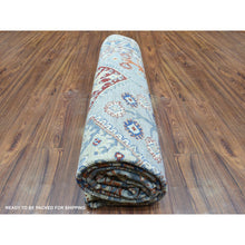 Load image into Gallery viewer, 7&#39;10&quot;x9&#39;6&quot; Light Gray, Afghan Ersari With Large Tribal Medallions, Natural Dyes Soft Lush Pile, Soft And Shiny Wool Hand Knotted, Oriental Rug FWR435462