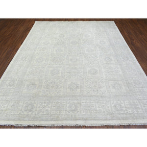 8'2"x9'10" Ivory, White Wash Peshawar With Khotan Design Natural Dyes, Soft And Velvety Wool Hand Knotted, Oriental Rug FWR435474