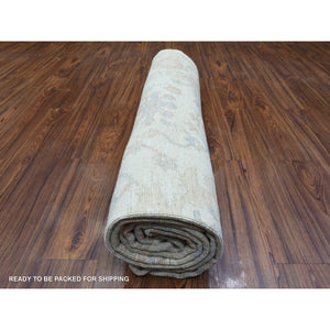 8'1"x10'2" Ivory Afghan Angora Oushak With Branch And Flower Design Natural Dyes, Soft Wool Hand Knotted, Oriental Rug FWR435534