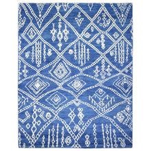 Load image into Gallery viewer, 12&#39;2&quot;x15&#39;2&quot; Denim Blue, Boujaad Moroccan Berber Design with Criss Cross Pattern Natural Dyes, Pure Wool Hand Knotted, Oversized Oriental Rug FWR435678