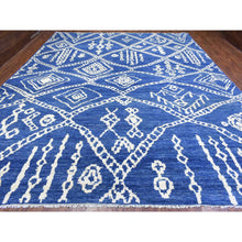 Load image into Gallery viewer, 12&#39;2&quot;x15&#39;2&quot; Denim Blue, Boujaad Moroccan Berber Design with Criss Cross Pattern Natural Dyes, Pure Wool Hand Knotted, Oversized Oriental Rug FWR435678