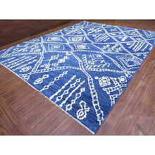 Load image into Gallery viewer, 12&#39;2&quot;x15&#39;2&quot; Denim Blue, Boujaad Moroccan Berber Design with Criss Cross Pattern Natural Dyes, Pure Wool Hand Knotted, Oversized Oriental Rug FWR435678