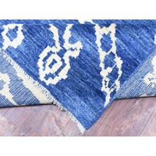 Load image into Gallery viewer, 12&#39;2&quot;x15&#39;2&quot; Denim Blue, Boujaad Moroccan Berber Design with Criss Cross Pattern Natural Dyes, Pure Wool Hand Knotted, Oversized Oriental Rug FWR435678