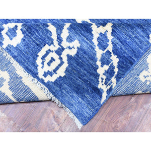 12'2"x15'2" Denim Blue, Boujaad Moroccan Berber Design with Criss Cross Pattern Natural Dyes, Pure Wool Hand Knotted, Oversized Oriental Rug FWR435678