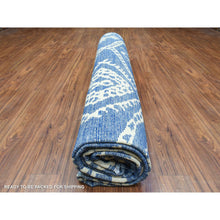 Load image into Gallery viewer, 12&#39;2&quot;x15&#39;2&quot; Denim Blue, Boujaad Moroccan Berber Design With Criss Cross Pattern Natural Dyes, Pure Wool Hand Knotted, Oversized Oriental Rug FWR435678