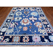 Load image into Gallery viewer, 8&#39;2&quot;x10&#39; Denim Blue Hand Knotted Afghan Angora Oushak With Colorful Floral Pattern, Natural Dyes Pure Wool, Oriental Rug FWR435924