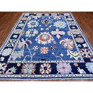 8'2"x10' Denim Blue Hand Knotted Afghan Angora Oushak With Colorful Floral Pattern, Natural Dyes Pure Wool, Oriental Rug FWR435924