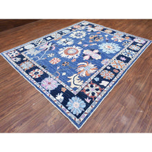 Load image into Gallery viewer, 8&#39;2&quot;x10&#39; Denim Blue Hand Knotted Afghan Angora Oushak With Colorful Floral Pattern, Natural Dyes Pure Wool, Oriental Rug FWR435924