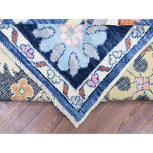 Load image into Gallery viewer, 8&#39;2&quot;x10&#39; Denim Blue Hand Knotted Afghan Angora Oushak With Colorful Floral Pattern, Natural Dyes Pure Wool, Oriental Rug FWR435924