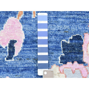 8'2"x10' Denim Blue Hand Knotted Afghan Angora Oushak With Colorful Floral Pattern, Natural Dyes Pure Wool, Oriental Rug FWR435924
