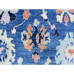 8'2"x10' Denim Blue Hand Knotted Afghan Angora Oushak With Colorful Floral Pattern, Natural Dyes Pure Wool, Oriental Rug FWR435924