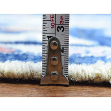 Load image into Gallery viewer, 8&#39;2&quot;x10&#39; Denim Blue Hand Knotted Afghan Angora Oushak With Colorful Floral Pattern, Natural Dyes Pure Wool, Oriental Rug FWR435924