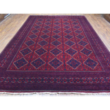 Load image into Gallery viewer, 9&#39;8&quot;x13&#39; Deep And Saturated Red, Hand Knotted With Tribal Design, Soft And Shiny Wool Afghan Khamyab Oriental Rug FWR435966