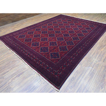 Load image into Gallery viewer, 9&#39;8&quot;x13&#39; Deep And Saturated Red, Hand Knotted With Tribal Design, Soft And Shiny Wool Afghan Khamyab Oriental Rug FWR435966