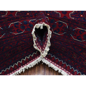 9'8"x13' Deep And Saturated Red, Hand Knotted With Tribal Design, Soft And Shiny Wool Afghan Khamyab Oriental Rug FWR435966