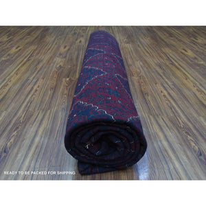 9'8"x13' Deep And Saturated Red, Hand Knotted With Tribal Design, Soft And Shiny Wool Afghan Khamyab Oriental Rug FWR435966