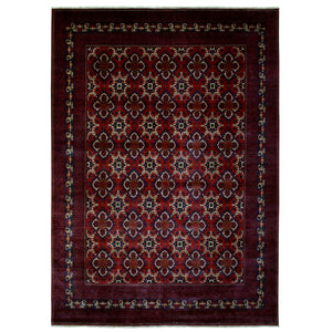 10'x13'8" Deep and Saturated Red, Natural Dyes Afghan Khamyab Velvety Wool, Geometric Design Hand Knotted Oriental Rug FWR435972