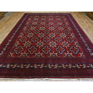 10'x13'8" Deep and Saturated Red, Natural Dyes Afghan Khamyab Velvety Wool, Geometric Design Hand Knotted Oriental Rug FWR435972