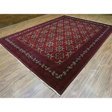 Load image into Gallery viewer, 10&#39;x13&#39;8&quot; Deep and Saturated Red, Natural Dyes Afghan Khamyab Velvety Wool, Geometric Design Hand Knotted Oriental Rug FWR435972