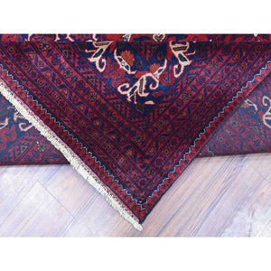 10'x13'8" Deep and Saturated Red, Natural Dyes Afghan Khamyab Velvety Wool, Geometric Design Hand Knotted Oriental Rug FWR435972