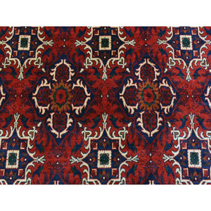 10'x13'8" Deep and Saturated Red, Natural Dyes Afghan Khamyab Velvety Wool, Geometric Design Hand Knotted Oriental Rug FWR435972