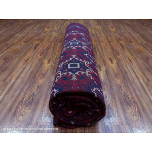 10'x13'8" Deep and Saturated Red, Natural Dyes Afghan Khamyab Velvety Wool, Geometric Design Hand Knotted Oriental Rug FWR435972
